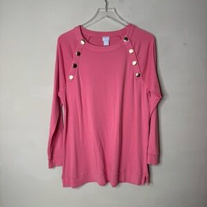 Chicos Long Sleeve Top Light Salmon Pink W/ Gold Button Accent Womens M